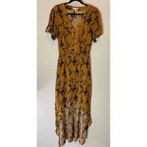Maurices Mustard Yellow Floral High-Low Midi Dress Lightweight XL